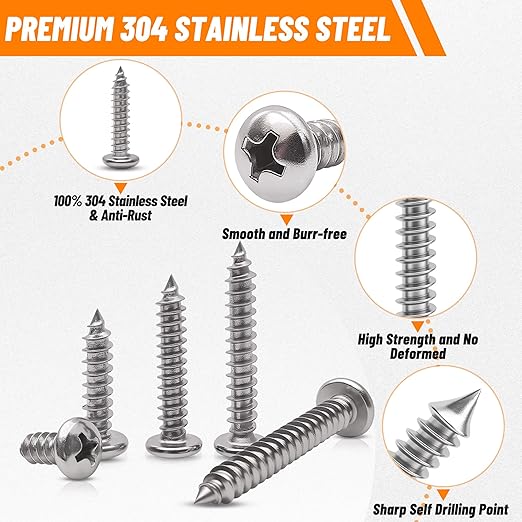 510 PSC Stainless Steel Screw Assortment Kit - #4#6#8#10#12 Phillips Pan Head, Self-Tapping for Wood & Metal