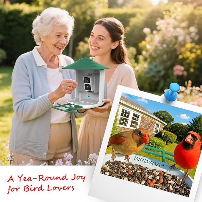 birdsnap® TUC Bird Feeder with Camera 2K HD, Solar Panel 32GB Card 4-in-1 Perch, 160°View Auto Detect & Notify AI Identify Video Bird Camera Wireless Outdoors Ideal Gift for Birds Lover
