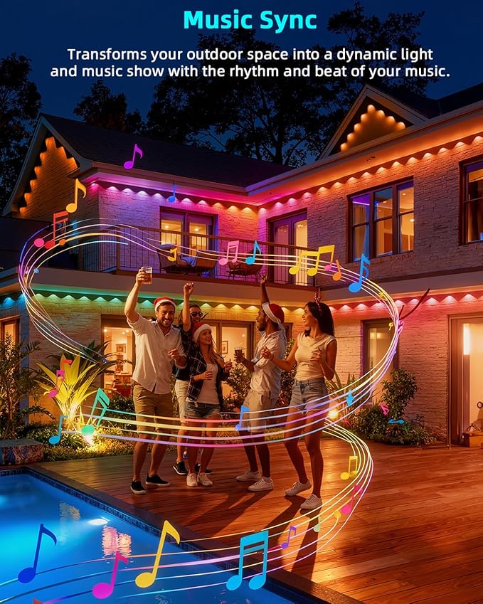 REYLAX Permanent Outdoor Lights Pro 200ft, 144 Triple-LED 135lm, RGB+IC Smart Eaves Christmas Lights for House, IP67 Waterproof, DIY Multi Scenes for Outdoor Decor, Works with Alexa Google APP Remote