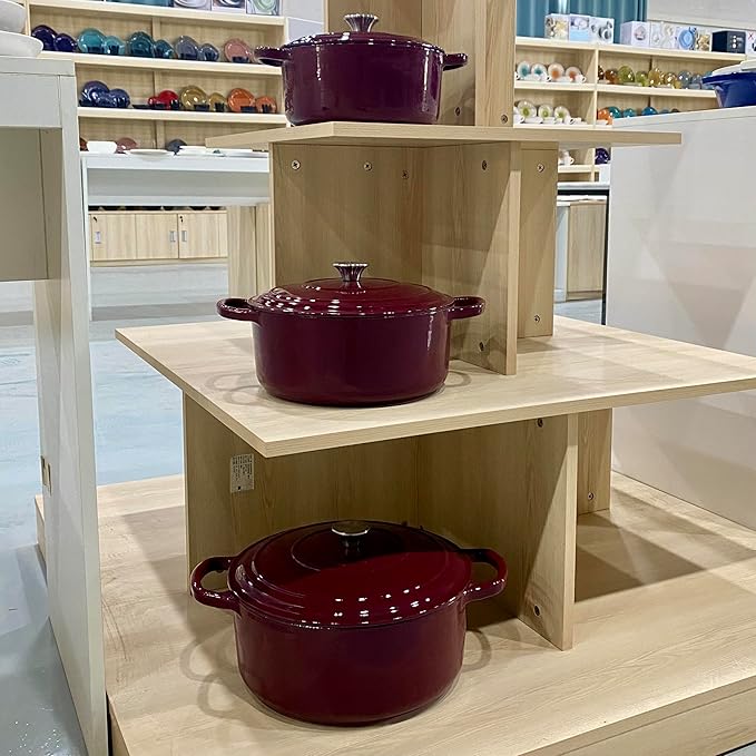 Commercial Grade, Cast Iron Enameled Cookware (Dark Red, Duch Oven 7qt)