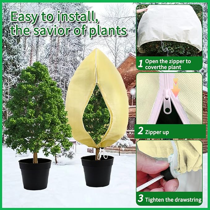 2-Piece Plant Covers Freeze Protection,Winter Tree and Shrub Frost Protection Blanket, Reusable Garden Plant Cover, 31.4 x 39.3 Inches.