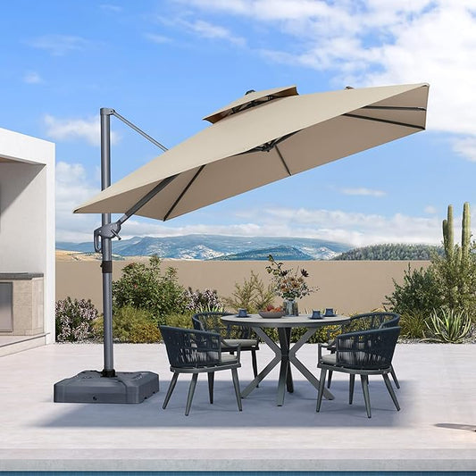 PURPLE LEAF 10 FT Cantilever Umbrella Outdoor Patio Umbrella, Large Offset Square Umbrella, Windproof Heavy Duty Hanging Outside for Patio, Sand Dune
