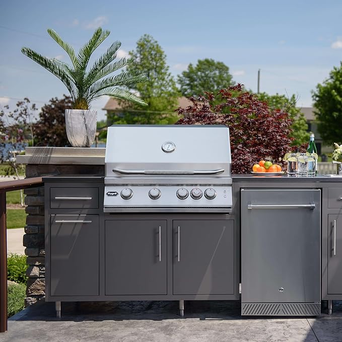 Hygrill Premium XTR 32-Inch Built In Grill, Stainless Steel 4-Burner Grill Head for Outdoor Kitchen with Rear Infrared Burner and LED Lights, Liquid Propane