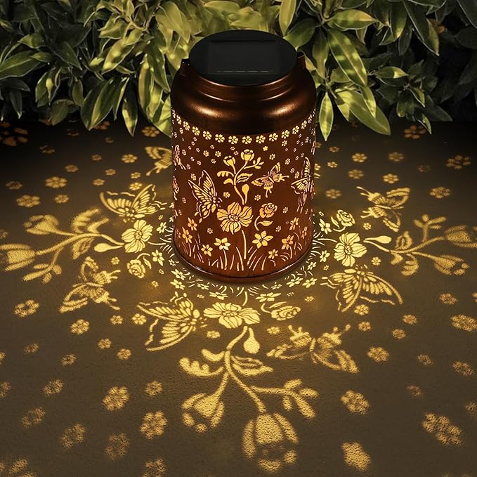 Solar Lanterns Outdoor Waterproof Hummingbird Garden Decor Christmas Gifts for Women Mom Grandma Hanging Lights Metal Solar Decoration Outside for Yard, Patio,Backyard(Butterfly and Sunflower)