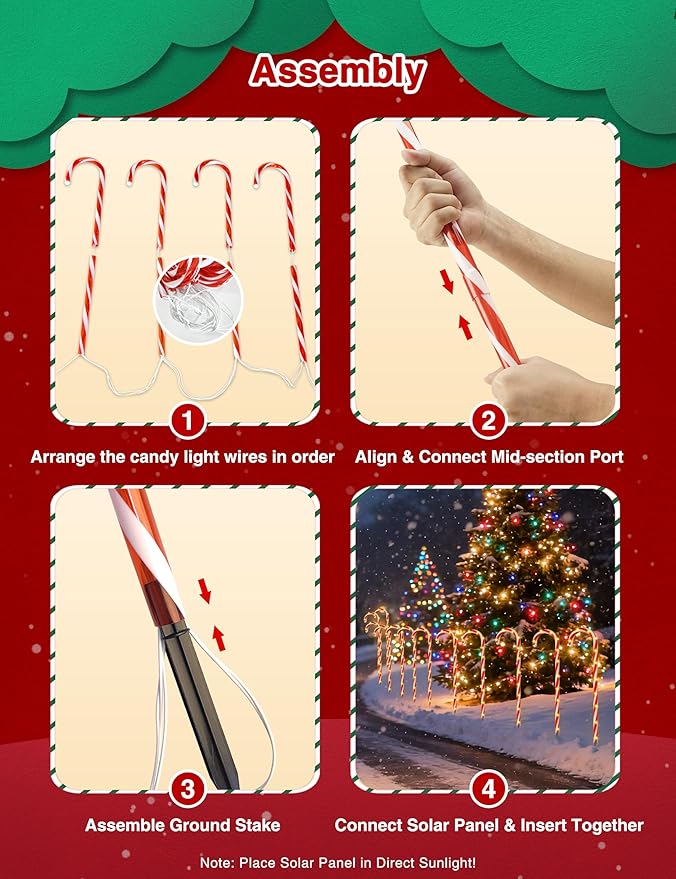 COOLWUFAN 24 Pack 28" Solar Candy Cane Path Lights Christmas Decorations, 4 Brightness Levels 264 Bright LEDs Waterproof Pathway Markers with Stakes for Outdoor Yard Garden Walkway Xmas Holiday Decor
