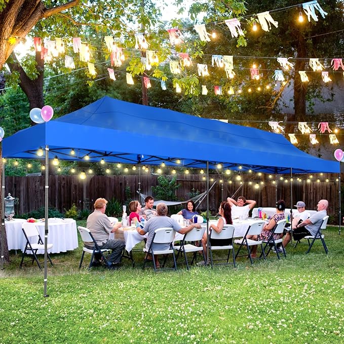 COBIZI 10x30 Pop up Canopy Heavy Duty Without Sidewalls, Easy Set-up Commercial Outdoor Party, 100% Waterproof Wedding Canopy Gazebo, 3 Height Adjustable with Wheeled Bag, Blue