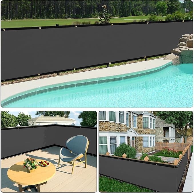 UPGRADE Fence Privacy Screen 5' x 25' Fence Commercial Shade Cover with Brass Grommets Heavy Duty Perfect for Outdoor Back Yard-Dark Grey, Customizable