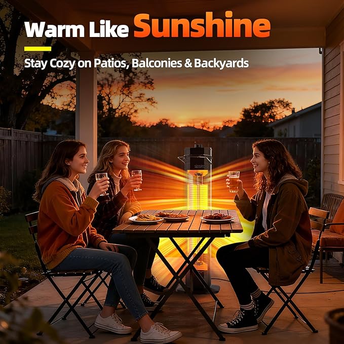 Outdoor Electric Patio Heater, Haimmy 34- inch Outdoor Electric Patio Heater, 1500W Instant Heating, 3 Heat Levels, Tip-Over & Overheat Protection, IPX5 Waterproof Tower Space Heater