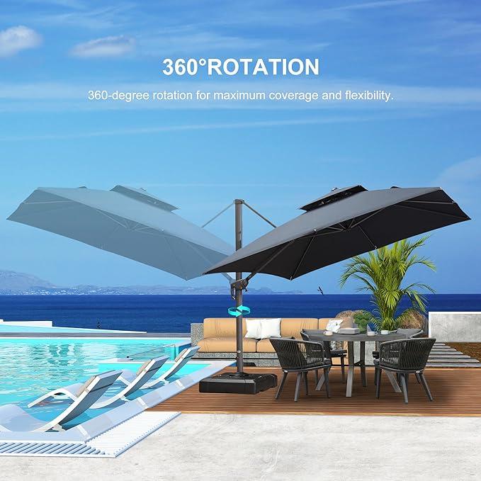 PURPLE LEAF 12 FT Cantilever Umbrella Outdoor Patio Umbrella, Large Offset Square Umbrella, Windproof Heavy Duty Hanging Outside Umbrellas for Patio, Graphite Grey