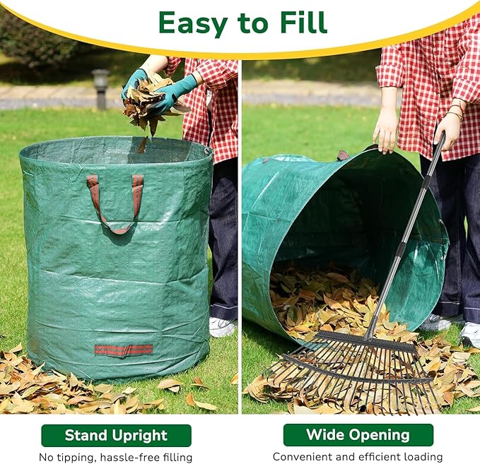 Reusable Yard Waste Bags 3 Packs 72 Gallons Lawn and Leaf Garden Bags Heavy Duty Garden Bag With Reinforced Handles Camping Yard Recycling Trash Bag for Debris Leaves Grass