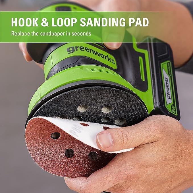 Greenworks 24V Orbital Sander Kit, 5" Random Sander Variable Speed, Tool Only