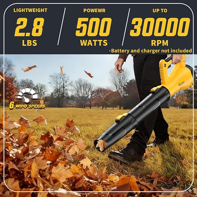 Brushless Leaf Blower Compatible with Dewalt Battery 20V MAX, 6-Speed Adjustable, 600CFM/190MPH(Max), Lightweight(2.6LBS) Leaf Blower for Yard, Patio, Garden, Grass(Tool only)