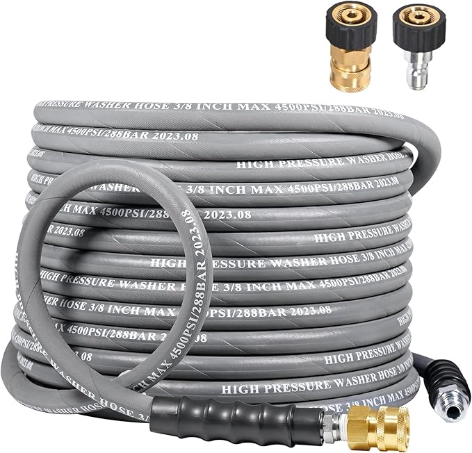 3/8" Pressure Washer Hose 35 FT 4500 PSI, Steel Braided Layer & NonMarking Rubber for Hot/Cold Water High Power Washer Replacement With 3/8 Inch Quick Connect & M22 Fitting, Industrial-grade