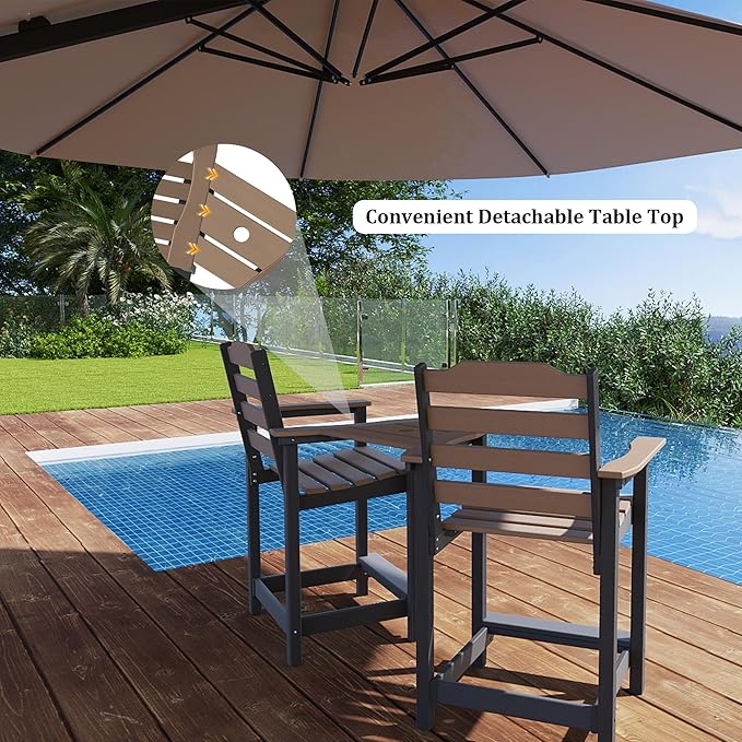 OTSUN Tall Adirondack Chair, HDPE Weather Resistant Balcony Chairs for Garden, Backyard, Poolside, Capacity 300LBS(1 PC，Brown&Black)