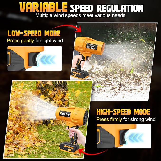 Rozlchar Cordless Leaf Blower Compatible for DeWALT 20V Batteries(No Battery), Variable Speed Handheld Turbo Blower with Brushless Motor, Portable Dust/Snow Cleaner for Lawn, Patio