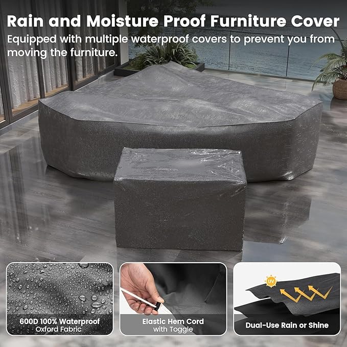 UDPATIO 44" Propane Gas Fire Pit Table, 55000 BTU Rectangular Fire Pit with Glass Wind Guard for Outside Patio Deck Garden Backyard