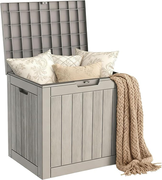 Mars Villa Deck Box, Waterproof Weatherproof and UV Resistant Resin Storage Bin with Lockable Lid, Ideal for, Outdoor, Patio Furniture Cushions, Pool Supplies, Garden Tools (31 Gallon, Light Brown)