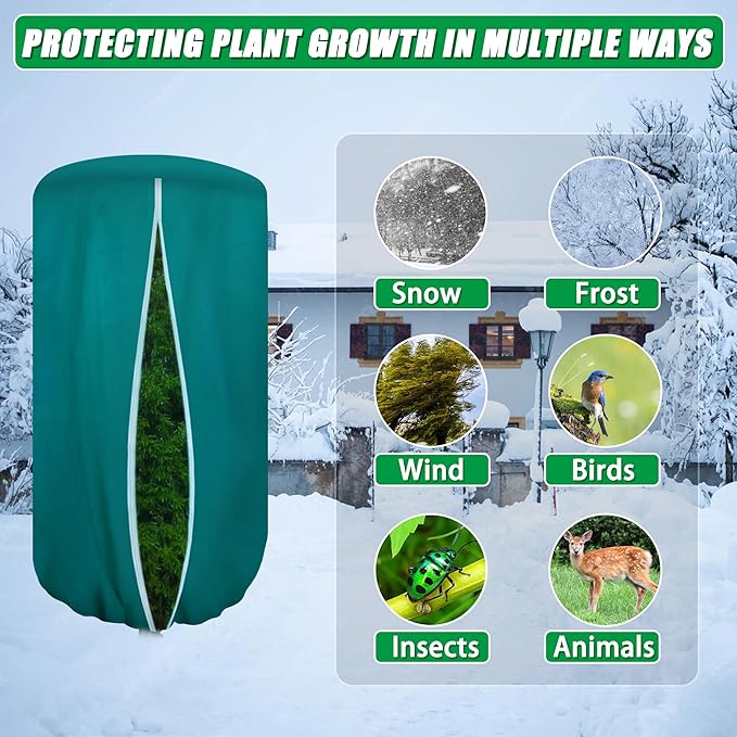 2 Packs Plant Covers Freeze Protection for Winter, 47"x71" Rounded Top Winter Plant Cover, Frost Cloths for Outdoor Plants with Zipper and Drawstring, Frost Blankets for Shrub Bush Fruit Tree Potte