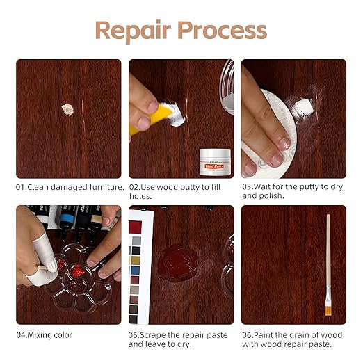 Wood Furniture Repair Kit Wood Filler-Repair Scratch, Cracks, Hole, Discoloration for Wooden Door, Floor, Table, Cabinet -Restore Any Wood, Cherry, Walnut
