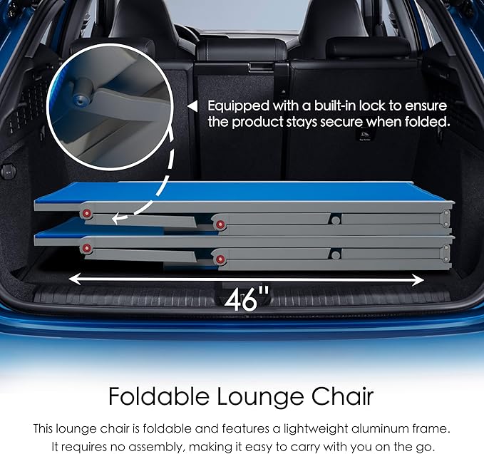 Kozyard Lounge Chair Outdoor Foldable Outdoor Lounge Chair (2Blue Textilence W/Table)