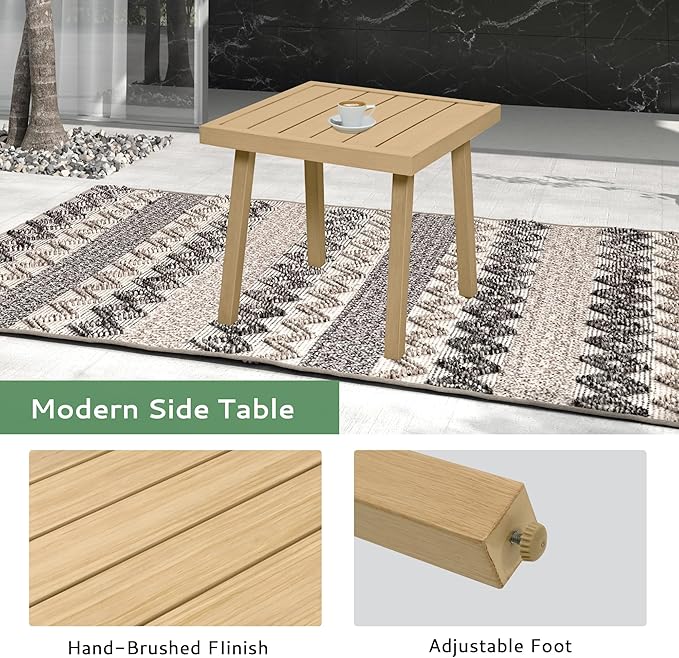 3-Piece Patio Conversation Bistro Sets, Outdoor Aluminum Bistro Sets with Thick Cushion, Modern Side Table and Chairs Set of 2, Rustproof and Waterproof for Porch Deck Garden, Beige