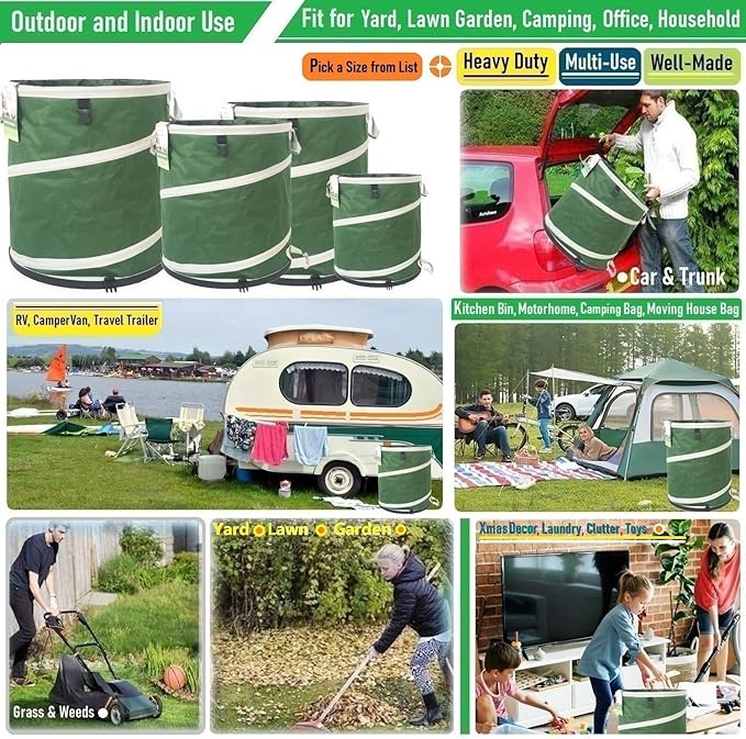16-Gallon Collapsible Trash Can (16x19 in) Hard-Shell Bottom Yard Garden Bag for Pop-Up Trash Can,Recycling Bin,RV Camping Waste Bin,Laundry Hamper,Lawn Grass,Leaf Bag,Weed Basket,Yard Waste Container