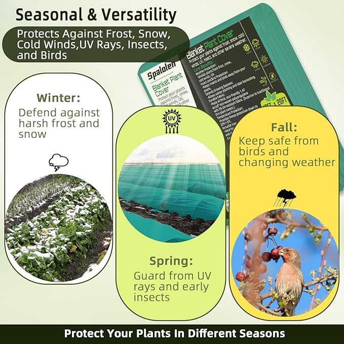 Plant Covers Freeze Protection, 10ft X 50ft Floating Row Cover 1.47 oz/yd² Fabric, Garden Frost Cloth Frost Blanket Plant Frost Covers for Outdoor Winter Frost/Sun Pest Protection - Green