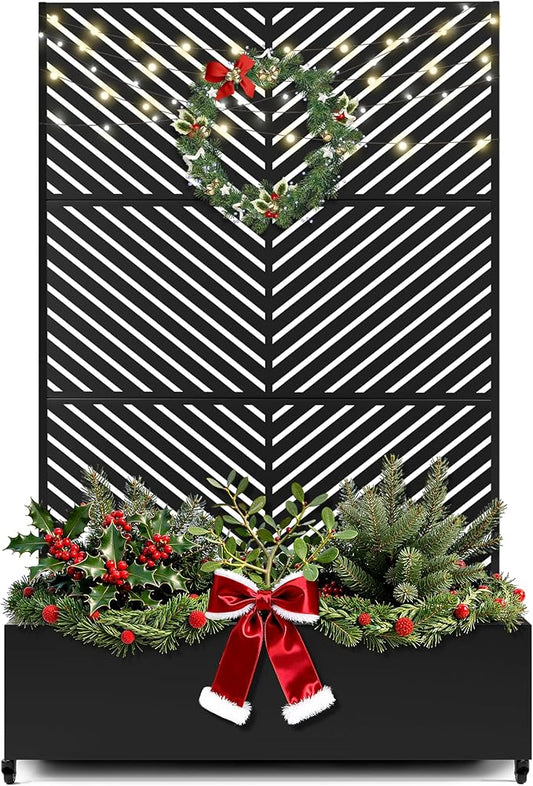 FENCY Metal Raised Garden Bed with Wheels and Trellis,73"x47"x16" Planter Box for Climbing Plants, Vegetables & Vines, Features Privacy Screen and Drainage Holes (Black-Arrow)