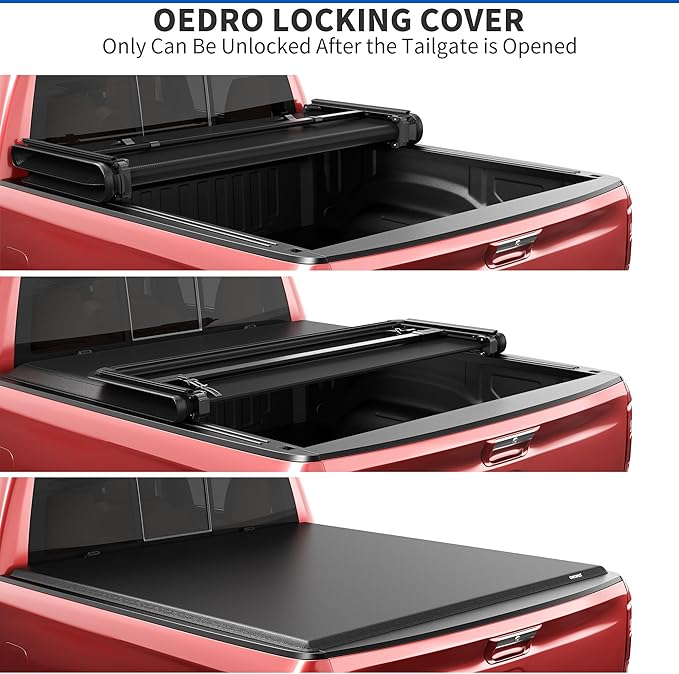 oEdRo Upgraded Tri-Fold Truck Bed Tonneau Cover Compatible with 2014-2018 Chevy Silverado/GMC Sierra 1500 5.8 Feet Bed, Fleetside