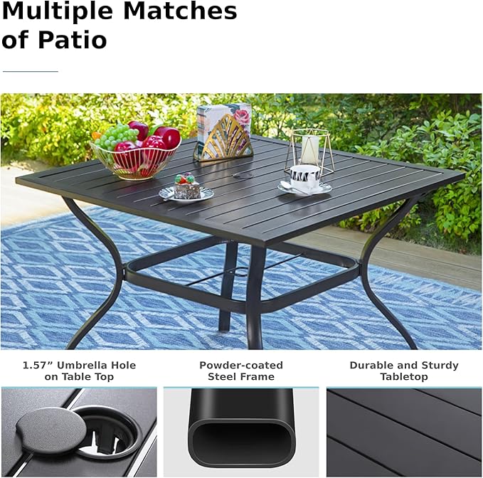 MFSTUDIO Outdoor Dining Set for 4, Patio Table and Chairs Set for Deck Backyard Poolside Garden, 5 Piece Patio Dining Set with Umbrella Hole