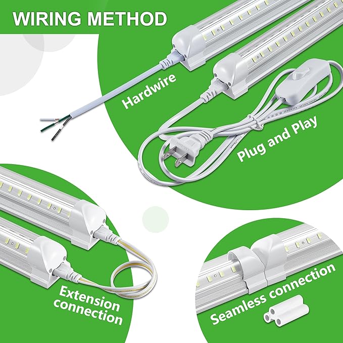 8Pack 8FT LED Shop Light Garage Light,100W 5000K Daylight Color 15500LM Super Bright,Hanging or Surface Mount,Plug and Play,Linkable T8 LED Tube Lights for Garage,Warehouse, Workshop