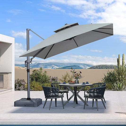 PURPLE LEAF 10 FT Cantilever Umbrella Outdoor Patio Umbrella, Large Offset Square Umbrella, Windproof Heavy Duty Hanging Outside Umbrellas for Patio, Pebble Grey