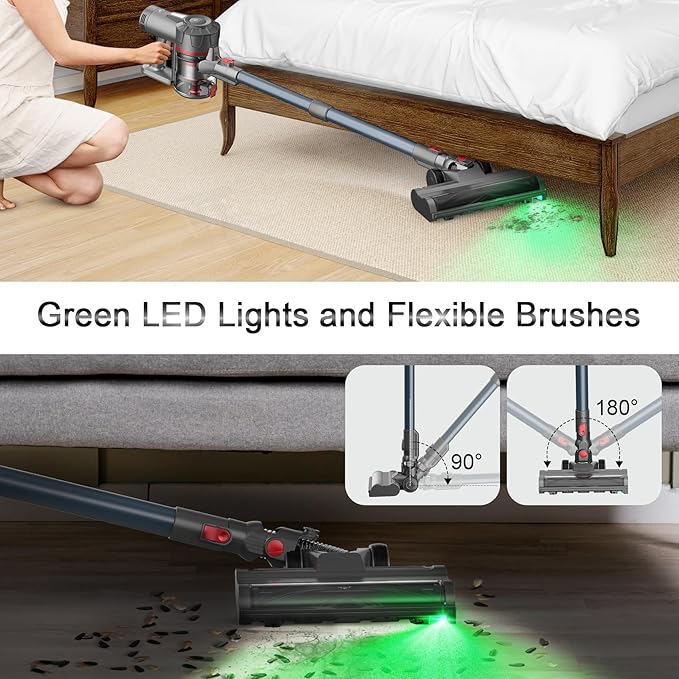 Cordless Vacuum Cleaner, 21Kpa Powerful Stick Vacuum for Home,3 Speeds Self-Standing Stick Vacuum with 45 Min Runtime, 6 in 1 Lightweight Handheld Wireless Vacuum for Pet Hair Carpet Hard Floors