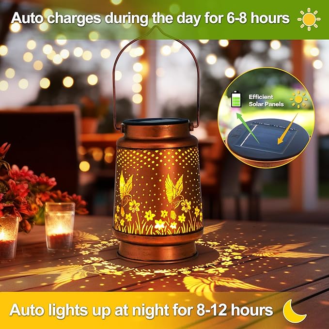 Christmas Gifts for Women, 4 Pack Hummingbird Birthday Gifts for Women Mom Grandma Solar Lanterns Outdoor Waterproof Garden Decor Hanging LED Decorative Light for Patio Yard Lawn Gardening Gifts