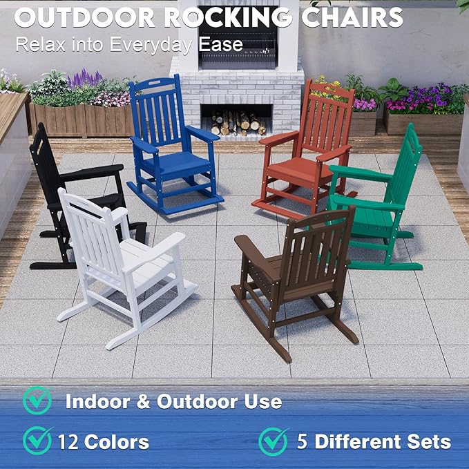 Outdoor Rocking Chair, HDPE Patio Rocking Chairs with Footboard, All Weather Porch Rockers Outdoor for Adult, Effortless Installation, Navy