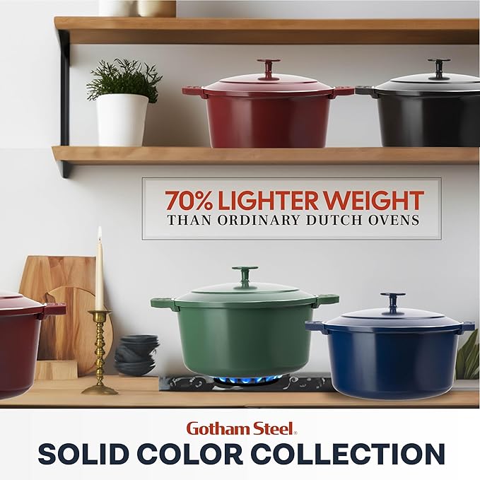 Gotham Steel 5 Qt Lightweight Dutch Oven Pot with Lid & Holders, Ceramic Non Toxic, Oven Safe & Even Heat Retaining Dutch Oven for Bread Baking Sourdough, Soup, Casserole, 70% Lighter than Cast Iron