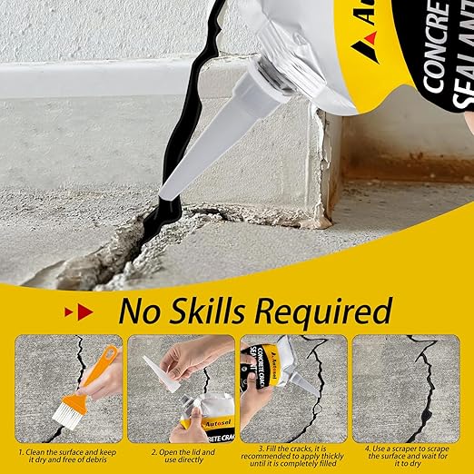 Concrete Crack Filler, Pro Cement Crack Filler, Asphalt Crack Filler Waterproof Repair Sealant, Self-Leveling Driveway Crack Filler, Quick-Drying Sealing Adhesive, Crack Filler for Asphalt Black-2 Pcs