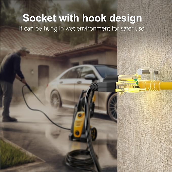 HUANCHAIN 12/3 Gauge Heavy Duty Outdoor Extension Cord 75 ft Waterproof with Lighted end, Flexible Cold-Resistant 3 Prong Electric Cord Outside, 15Amp 1875W 12AWG SJTW, Yellow, ETL