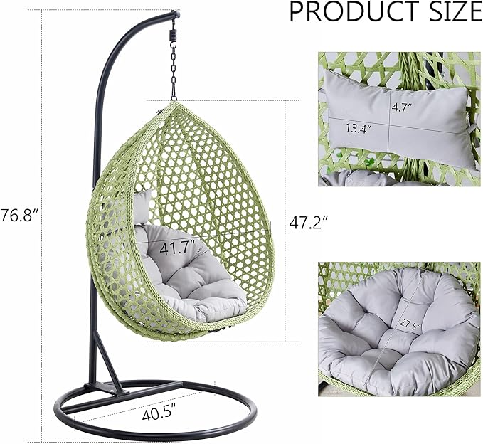 JUFU Egg Swing Chair with Stand,Hanging Egg Chair with Cushions and Pillow,Heavy Duty Lounge Basket Chair,Indoor Outdoor Patio Porch Lounge Relaxing Chair for Patio Balcony Backyard,Bedrooms