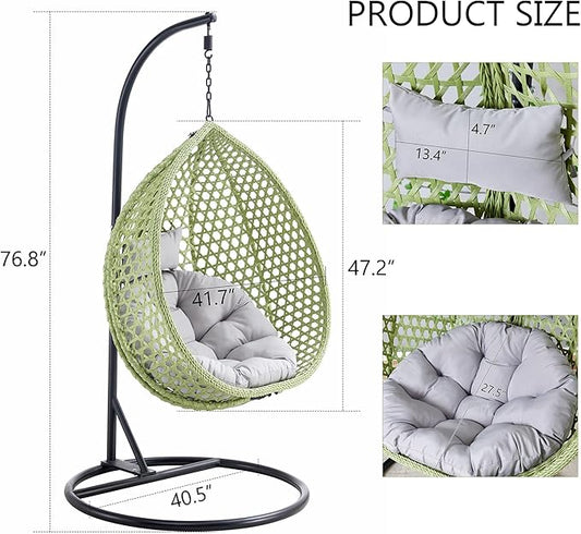 JUFU Egg Swing Chair with Stand,Hanging Egg Chair with Cushions and Pillow,Heavy Duty Lounge Basket Chair,Indoor Outdoor Patio Porch Lounge Relaxing Chair for Patio Balcony Backyard,Bedrooms