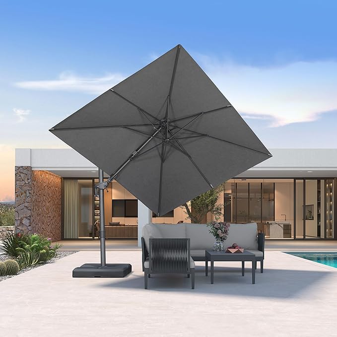 PURPLE LEAF 8' X 10' Left-right Tilting Outdoor Patio Umbrella Swivel Offset Cantilever Heavy Duty Rectangle Aluminu Umbrella with UV Resistant for Deck Pool Patio Backyard, Graphite Grey