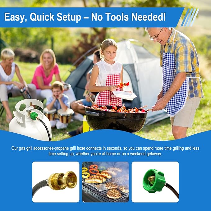 6 FT Propane Adapter Hose for Weber Travelev Grill, for Weber Q Series,for Coleman Stoves,for Blackstone 17" 22" Tabletop Griddle,for Char-Broil Portable Grills-Converts 1 lb to 20 lb Cylinders.