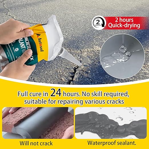 Concrete Crack Filler, Self-Leveling Cement Crack Filler, Fast-Drying Waterproof Concrete Repair Sealant, Durable Asphalt & Driveway Crack Filler for Sidewalk, Patio & Expansion Joint Repair — 2 PCS
