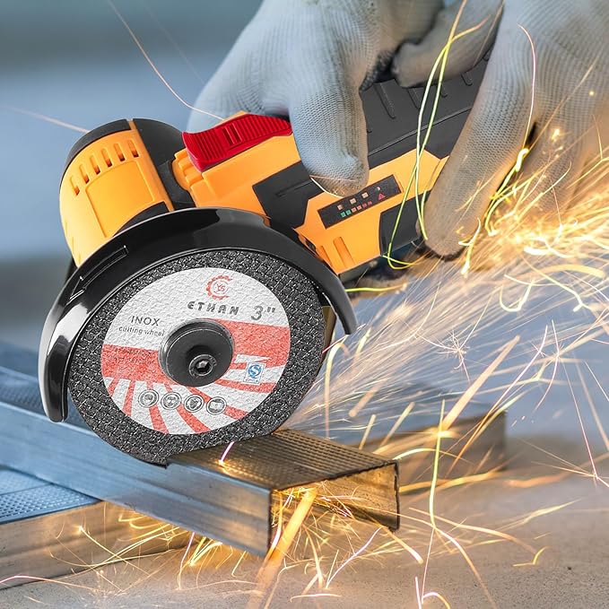 Cordless Angle Grinder, Mini Angle Grinder 19500RPM with 7 Cutting Discs and 2pcs Batteries, 76mm Side Disc Small Battery Grinding Tool for for Cutting Polishing and Sharpening