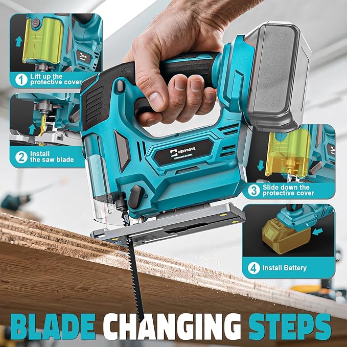 Jig Saw Compatible with Makita 18V Battery, Laser Guide Cordless Jigsaw Tool, Brushless Motor, Variable Speed, 45° Bevel Angle Cut, LED Light, 3 Orbital Sets, 6PCS Blades (No Battery)