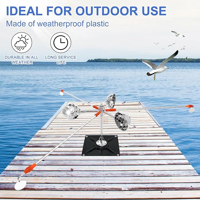Bird Reflective Spinning Deterrent Devices for Outside Keep Birds Away Pigeon Woodpeckers Deterrent for Garden Roofs(Silver, with Base and Pole)