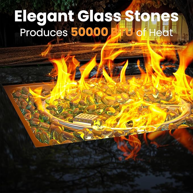 Propane Fire Pit Table, Outdoor Fire Pit Table, 28" Rattan Square Outdoor Gas Fire Pit with Glass Wind Guard, Tempered Glass Tabletop, Lid, CSA Listed, 50,000 BTU for Outside Patio Deck & Garden,Brown