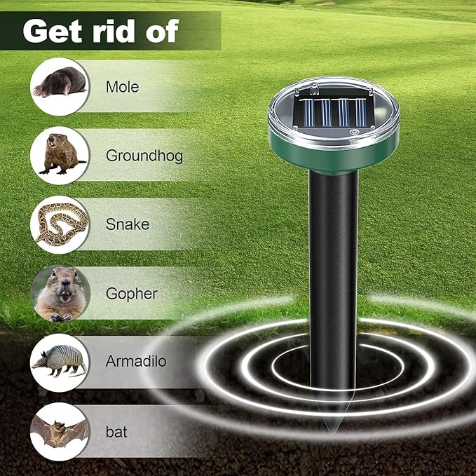 Ultrasonic Mole Repellent Solar Powered Gopher Repellent, Vole Repellent Mole Repellent for Lawn Garden Yard Waterproof Get Rid of Moles Voles Gophers Rats Rodents