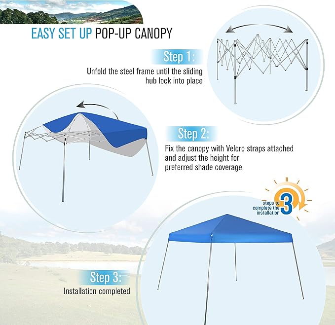 MFSTUDIO Pop up Canopy Tent,12x12 ft Footprint and 9x9 ft at top Canopies, Gazebo Shelter Sun Shade Waterproof Patio Popup Tents 4 Sandbag, for Beach,Parties,Camping