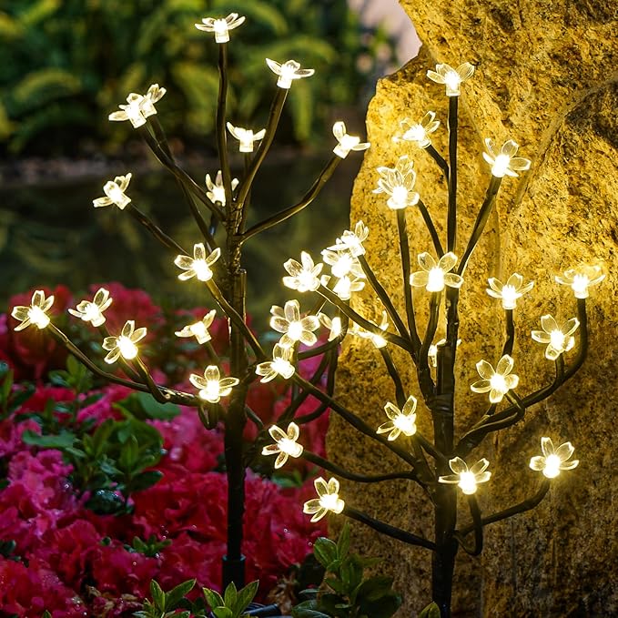 Solar Garden Lights Waterproof, Solar Outdoor Lights Decorative 4Pack, 80Led Solar Powered Flowers Garden Decor, Outdoor Fairy Lights for Yard,Pathway,Lawn,Outside,Garden Christmas Decorations